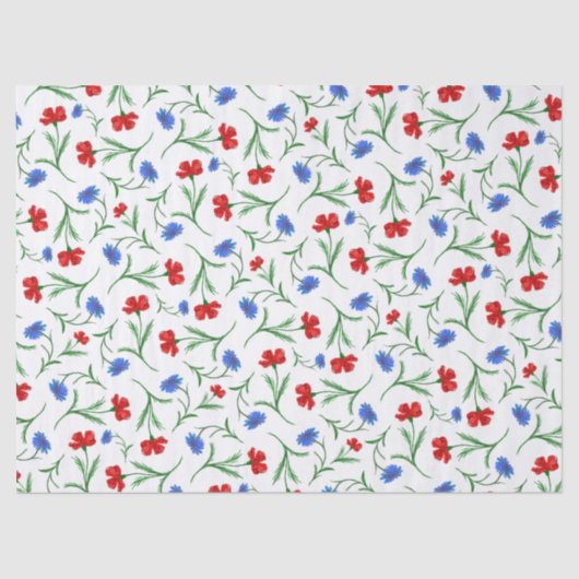 Red White Blue Floral Pattern Elegant Wildbloemen Tissuepapier (Voorkant)