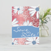Red White Blue Floral Tribal Daisy Tattoo Pattern Save The Date (Staand voorkant)