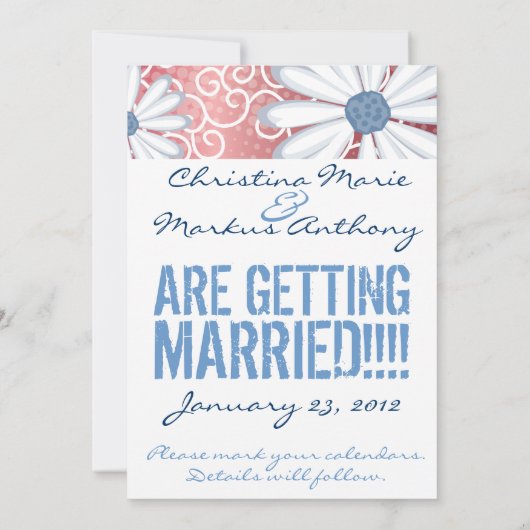 Red White Blue Floral Tribal Daisy Tattoo Pattern Save The Date (Achterkant)