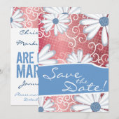 Red White Blue Floral Tribal Daisy Tattoo Pattern Save The Date (Voorkant / Achterkant)
