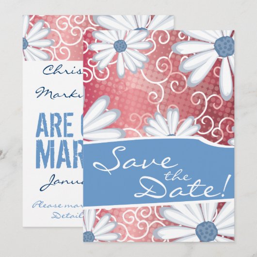 Red White Blue Floral Tribal Daisy Tattoo Pattern Save The Date (Voorkant / Achterkant)