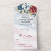 Red White Blue Floral USA Flag Christelijk Wedding All In One Uitnodiging (Binnen)