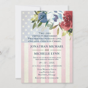 Red White Blue Floral USA Flag Christelijk Wedding Kaart
