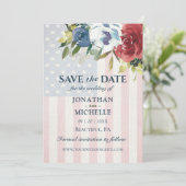 Red White Blue Floral USA Waterverf Wedding Save The Date (Staand voorkant)