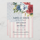 Red White Blue Floral USA Waterverf Wedding Save The Date (Voorkant / Achterkant)
