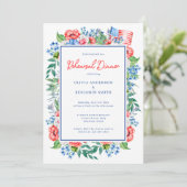 Red White Blue Floral Weddenschap Dinner Kaart (Staand voorkant)