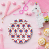 Red White Blue Flower Patriotic Design Papieren Bordje (Feest)