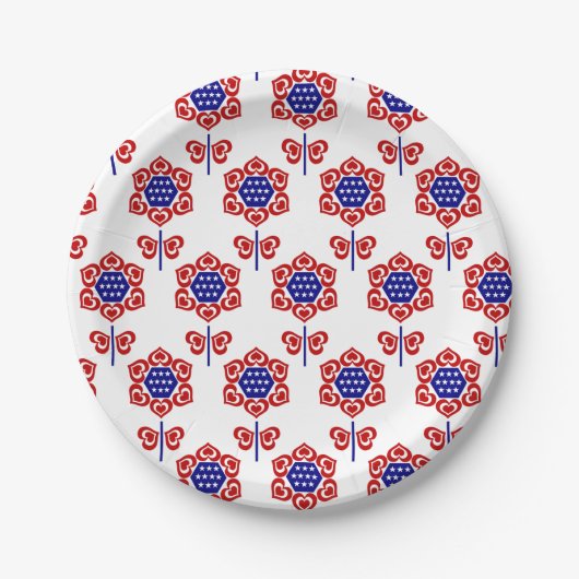Red White Blue Flower Patriotic Design Papieren Bordje (Voorkant)
