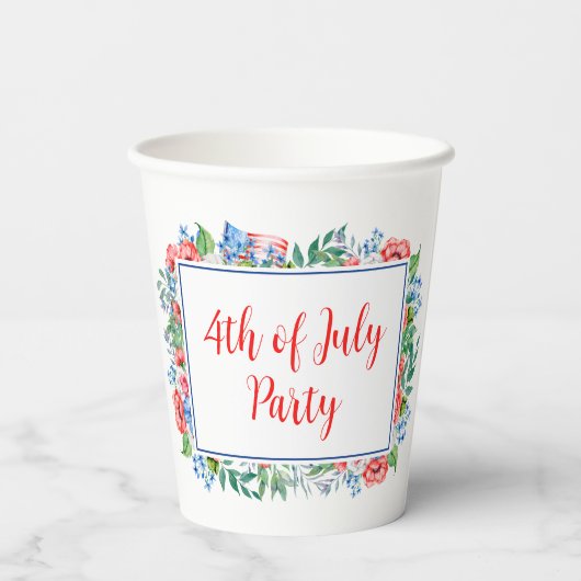 Red White Blue Flowers 4th of julparty Patriotic Papieren Bekers (Achterkant)