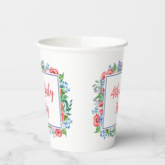 Red White Blue Flowers 4th of julparty Patriotic Papieren Bekers (Links)