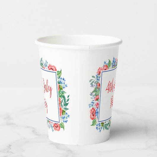 Red White Blue Flowers 4th of julparty Patriotic Papieren Bekers (Rechts)