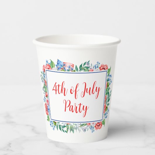 Red White Blue Flowers 4th of julparty Patriotic Papieren Bekers (Voorkant)