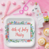 Red White Blue Flowers 4th of julparty Patriotic Papieren Bordje (Feest)