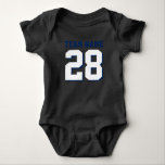 Red White Blue Football Jersey Sports Baby Romper<br><div class="desc">Cute football jersey bodysuit voor baby. Mam en vader houden van sport. Het is alleen maar normaal dat de baby ook. Cute baby bodysuit is rood, wit en stalen blauw. Je kunt de naam en het spelernummer op de voor- en achterkant van de trui aanpassen. Niet alleen voor football ventilatoren....</div>