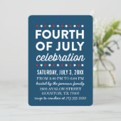 Red White Blue Fourth of Juli Celebration Invite Kaart (Staand voorkant)