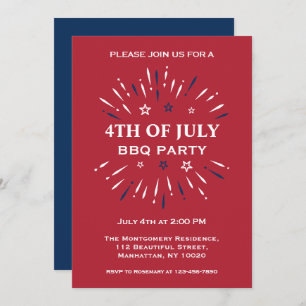 Red White Blue Fun Fireworks 4 juli BBQ Party Kaart