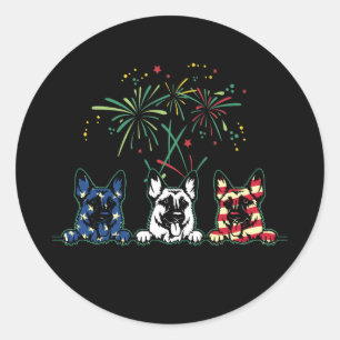 Red White Blue German Shepherd USA Vlag Fireworks Ronde Sticker