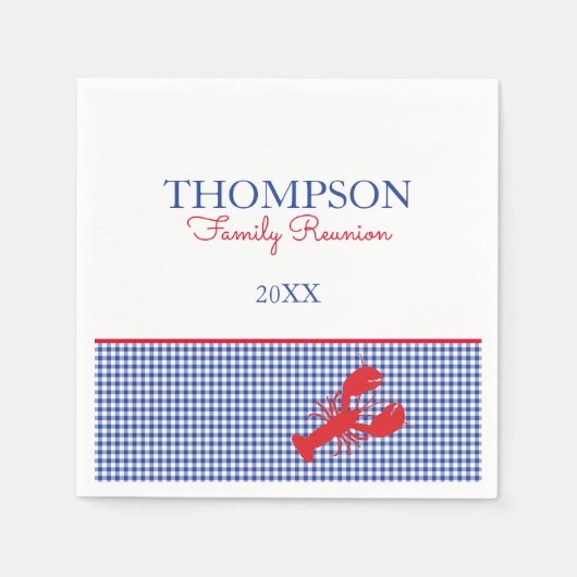Red White Blue Gingham Preppy Lobster aangepaste t Servet (Voorkant)