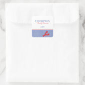 Red White Blue Gingham Preppy Lobster aangepaste t Vierkante Sticker (Tas)