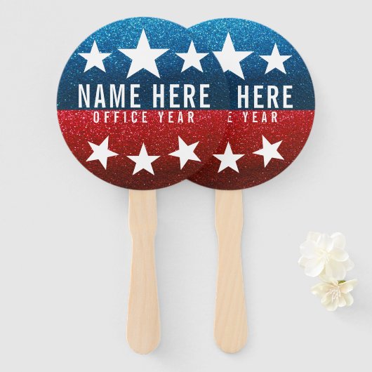 Red White Blue Glitter American Campaign Sjabloon Handwaaier (Voorkant en achterkant)