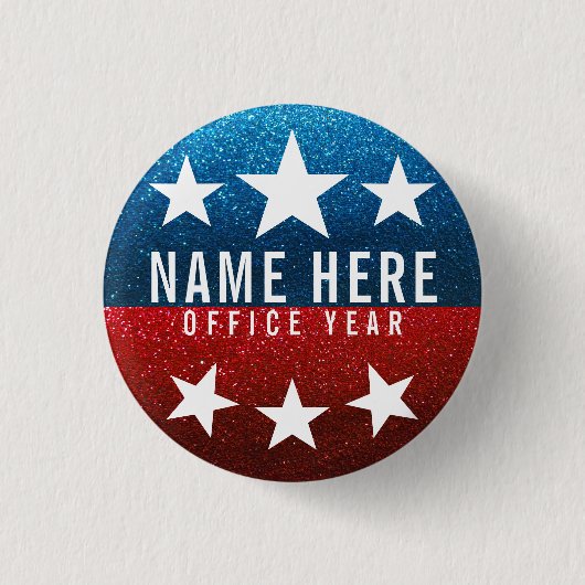 Red White Blue Glitter American Campaign Sjabloon Ronde Button 3,2 Cm (Voorkant)