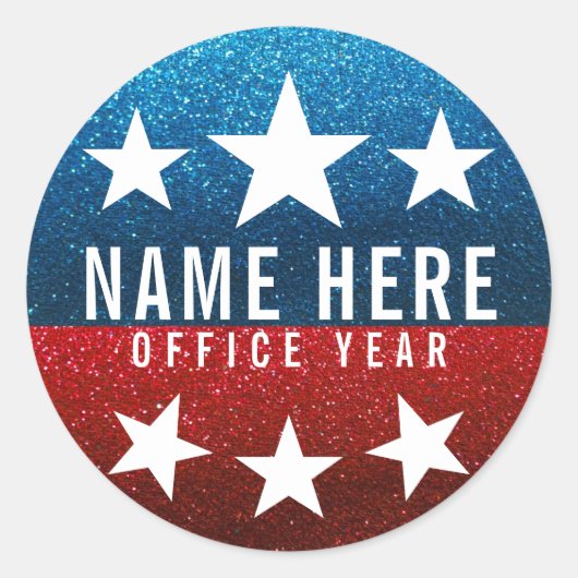 Red White Blue Glitter American Campaign Sjabloon Ronde Sticker (Voorkant)
