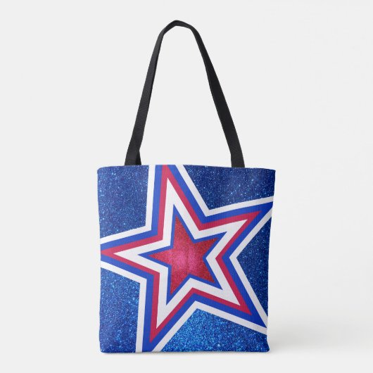 Red White Blue Glitter American Campaign Sjabloon Tote Bag (Achterkant)