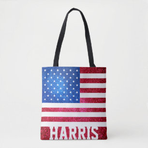Red White Blue Glitter American Campaign Sjabloon Tote Bag