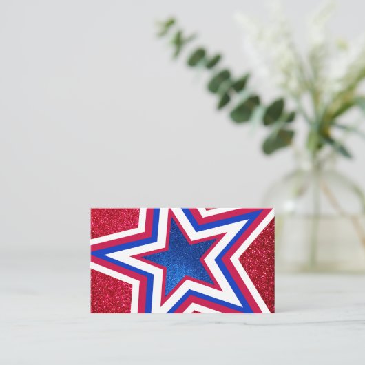 Red White Blue Glitter American Campaign Sjabloon Visitekaartje (Staand voorkant)