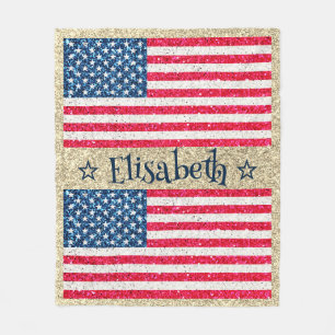 Red White Blue Glitter Patriotic American USA Vlag Fleece Deken