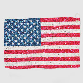 Red White Blue Glitter Patriotic American USA Vlag Golfhanddoek
