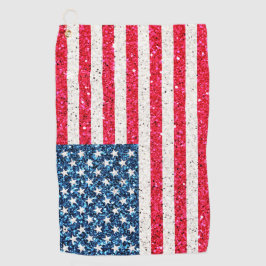 Red White Blue Glitter Patriotic American USA Vlag Golfhanddoek