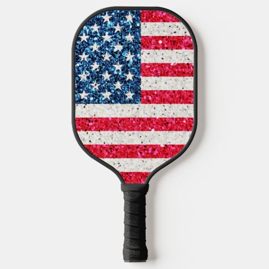 Red White Blue Glitter Patriotic American USA Vlag Pickleball Paddle (Voorkant)