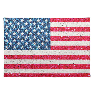 Red White Blue Glitter Patriotic American USA Vlag Placemat