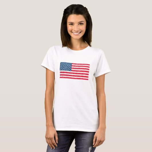 Red White Blue Glitter Patriotic American USA Vlag T-shirt (Voorkant volledig)