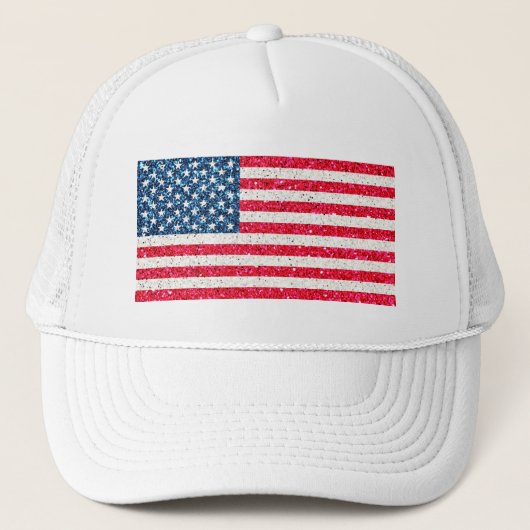 Red White Blue Glitter Patriotic American USA Vlag Trucker Pet (Voorkant)