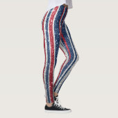 Red White Blue Glitter Stripes Trendy Yoga Pant Leggings (Rechts)