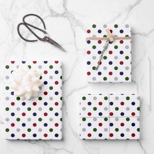 Red White Blue Green Grey Polka Dots Inpakpapier Vel (Voorkant)