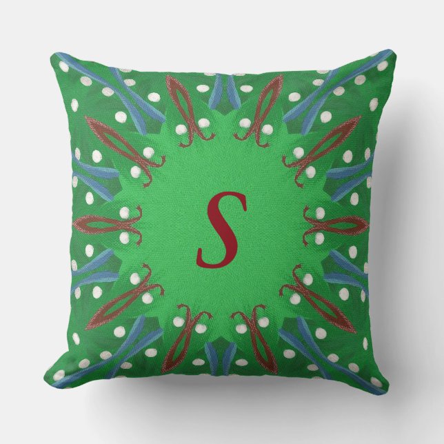 Red White Blue Green Monogram kerstKussens Kussen (Voorkant)