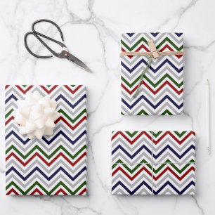 Red White Blue Grey Zig Zag Inpakpapier Vel
