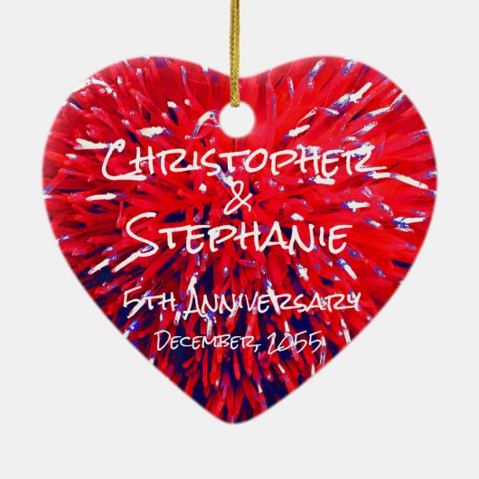 Red White Blue Heart Jubileum kerst Keramisch Ornament (Achterkant)