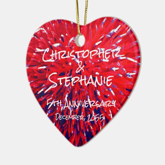 Red White Blue Heart Jubileum kerst Keramisch Ornament (Links)