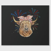 Red White Blue Highland Cow Patriot Bandana USA Cadeaupapier (Vlak)