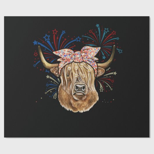 Red White Blue Highland Cow Patriot Bandana USA Cadeaupapier (Vlak)