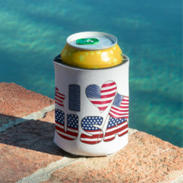 RED WHITE BLUE I HEART USA PATRIOTIC BLIKJESKOELER