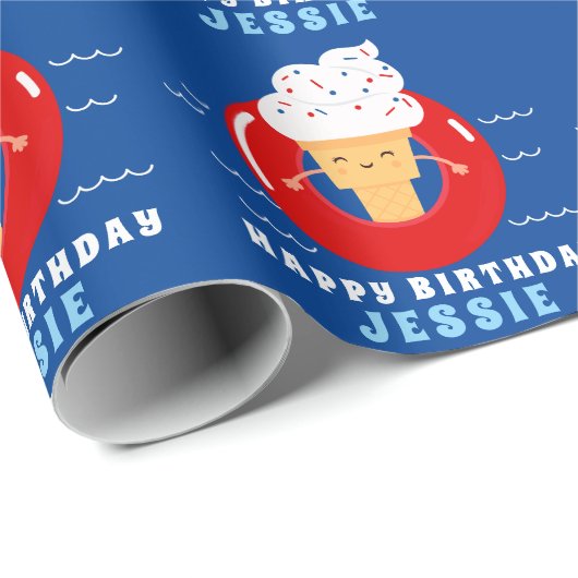 Red White Blue Ice Cream Pool Party Kinder Cadeaupapier (Rol Hoek)