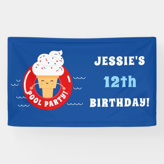 Red White Blue Ice Cream Pool Party Kinder Spandoek (Horizontaal)