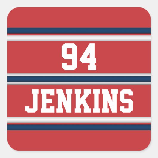 Red White Blue Jersey Stripes  Golf Ha Vierkante Sticker (Voorkant)