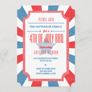 Red White + Blue Juli 4e Uitnodiging van de BBQ Pa