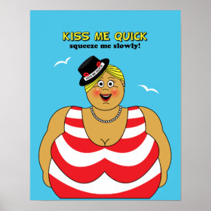 Red White Blue Kiss me Quick Seaside Humor Poster